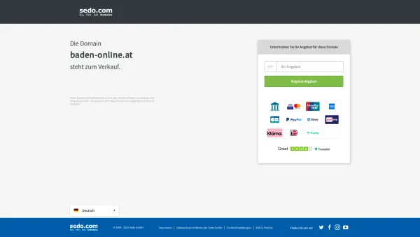Website Screenshot: BALMATIC Handelsgesellschaft von Euromat - baden-online.at steht zum Verkauf - Sedo GmbH - Date: 2023-06-22 12:13:12