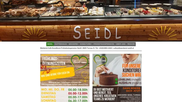 Website Screenshot: Bäckerei Cafe Konditorei Seidl - Bäckerei Seidl Turnau - Do bin i dahoam... - Date: 2023-06-22 12:13:12