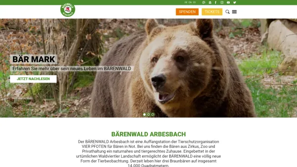 Website Screenshot: BÄRENWALD Arbesbach
BÄRENWALD Bärenschutzzentrum gGmbH - BÄRENWALD Arbesbach - ein Projekt von VIER PFOTEN - Date: 2023-06-15 16:02:34