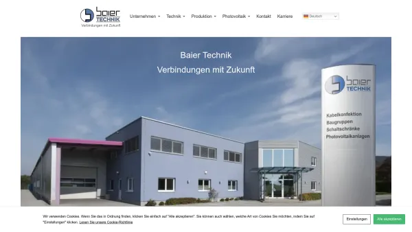 Website Screenshot: Baier Technik GmbH&CoKG
Kabelkonfektion Baugruppen Schaltschrankbau Photovoltaikanlagen - Startseite - Baier Technik GmbH & Co KG - Date: 2023-06-14 10:47:08