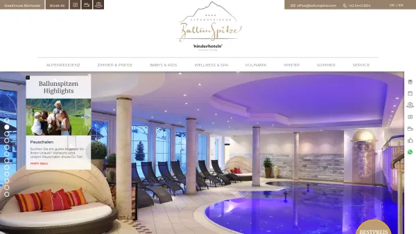 Website Screenshot: Alpenresidenz Ballunspitze - Familienhotel in Galtür | Kinderhotel Ballunspitze**** - Date: 2023-06-22 15:00:10