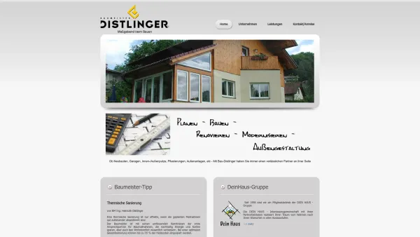Website Screenshot: Baumeister Ing. H. Distlinger Distlinger - Home - http://www.bau-distlinger.at - Date: 2023-06-22 12:13:12