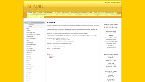 Website Screenshot: ALADIN - Orientalisches Bauchtanz Studio - Bauchtanz Aladin - Startseite - Date: 2023-06-22 15:07:48