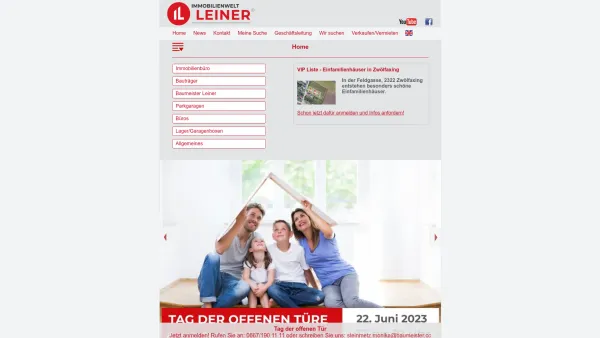 Website Screenshot: Ing. Manfred Leiner Baumeister und Bauträger Leiner Menübar - - | Immobilienwelt Leiner - Date: 2023-06-22 15:08:02