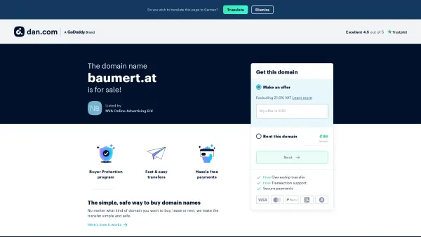 Website Screenshot: Baumert - The domain name baumert.at is available for rent - Date: 2023-06-22 12:13:13