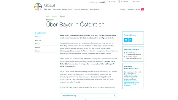 Website Screenshot: Bayer Austria GmbH - Über Bayer in Österreich | Bayer Österreich - Date: 2023-06-22 12:13:13