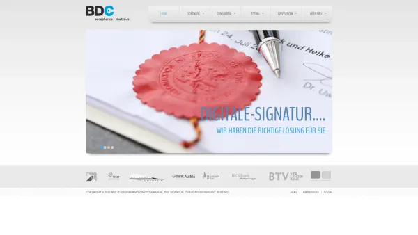 Website Screenshot: BDC EDV Consulting Digitale Signatur Signaturserver Zustellung Rechnungslegung Security Signatur Unternehmen - Home - BDC IT-Engineering (Kryptographie, dig. Signatur, Qualitätssicherung, Testing) - Date: 2023-06-22 15:00:11