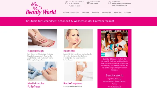 Website Screenshot: Beauty World Kriebernegg Gesundheit-Schönheit-Wellnessstudio - Beauty World: Startseite - Date: 2023-06-22 15:00:11