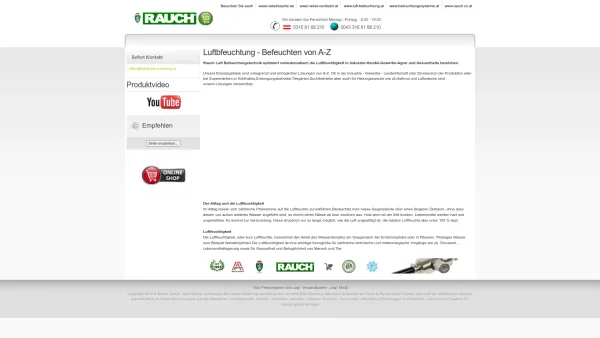 Website Screenshot: Rauch Befeuchtungstechnik Österreich - Luftbefeuchtung - Befeuchtung Hochdruck Wasser Zerstäubung - A.Rauch GmbH. - Date: 2023-06-22 12:13:13