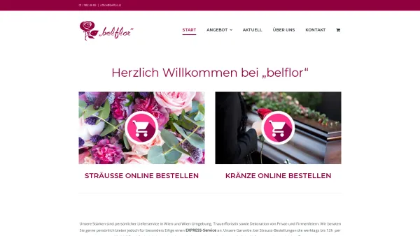 Website Screenshot: belflor Blumen und Kränze Fanny Dubowy Wien - Belflor – Blumen und Kränze online bestellen – Sträusse – Trauerfloristik Wien - Date: 2023-06-22 12:13:13