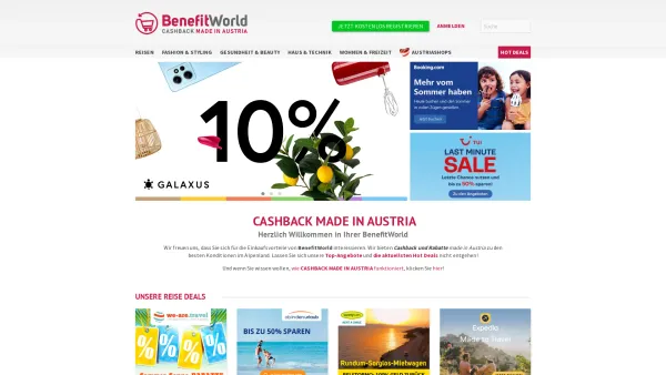 Website Screenshot: BenefitWorld - Cashback made in Austria – Geld zurück bei Reise und Einkauf - Date: 2023-06-22 15:08:02