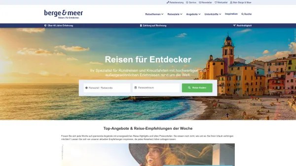 Website Screenshot: Berge Meer Touristik GmbH Co Vier Sterne Service zum zwei Sterne Preis. Günstige Reisen im Direktvertrieb. Urlaub Reiseveranstalte - Rundreisen, Kreuzfahrten und Erlebnisreisen | Berge & Meer - Date: 2023-06-22 15:07:48