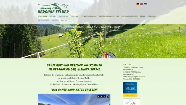 Website Screenshot: Berghof Felder Riezlern Kleinwalsertal Ruhe und Natur pur - Startseite - Der Berghof Felder im Kleinwalsertal vermietet schöne Ferienwohnungen. - Date: 2023-06-22 12:13:14