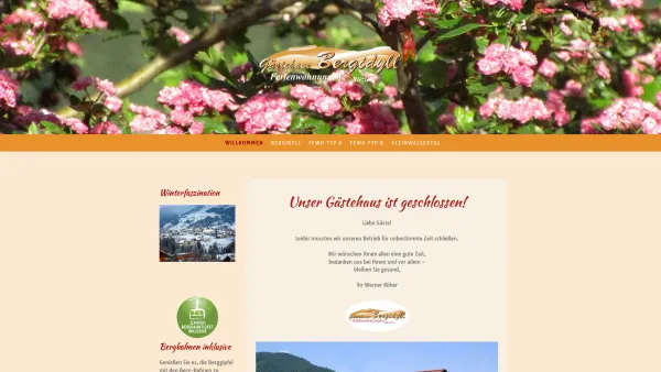 Website Screenshot: Gästehaus Bergidyll Riezlern Kleinwalsertal - Willkommen - Gästehaus Bergidyll, Ferienwohnungen - Date: 2023-06-22 12:13:14