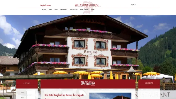 Website Screenshot: Brigitte Bergland-Lermoos Urlaub Ferien Familien-Hotel Tirol - Hotel BERGLAND - 4**** Komforthotel in Lermoos / Tirol - Date: 2023-06-22 12:13:14