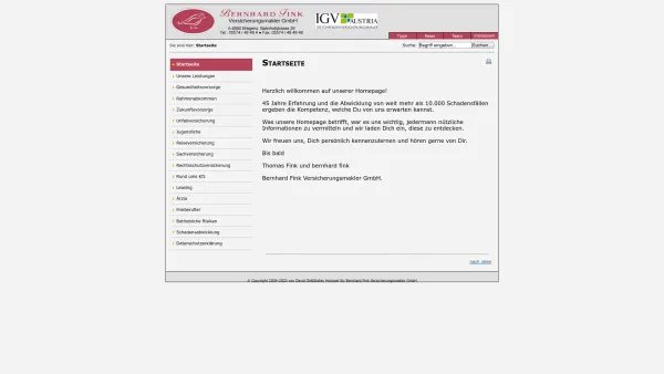 Website Screenshot: Bernhard Fink Versicherungsmakler - Bernhard Fink - Versicherungsmakler - Startseite - Date: 2023-06-22 15:00:11