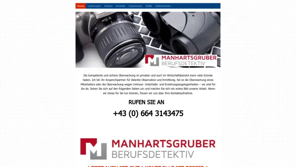 Website Screenshot: Berufsdetektiv Manhartsgruber - Berufsdetektiv Manhartsgruber - Home - Date: 2023-06-14 10:47:10