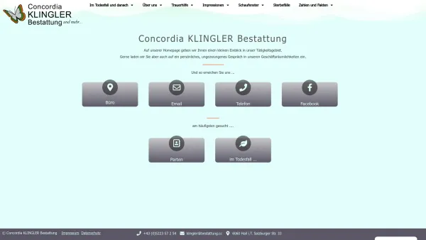 Website Screenshot: Bestattung Klingler - Front Page - Concordia Bestattung - Date: 2023-06-22 15:00:11