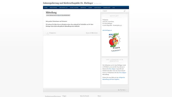 Website Screenshot: Ehrlinger Knut Zahnregulierung Zahnspange Lingual Brackets Kieferorthopädie Zahnarzt Klagenfurt Kärnten Austria Österreich - Zahnregulierung und Kieferorthopädie Dr. Ehrlinger - Date: 2023-06-15 16:02:34