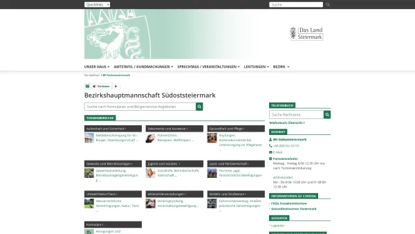 Website Screenshot: Bezirkshauptmannschaften Land Steiermark - Bezirkshauptmannschaft Südoststeiermark - BH Südoststeiermark - Land Steiermark - Date: 2023-06-22 15:07:48
