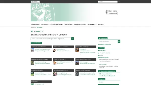 Website Screenshot: Bezirkshauptmannschaften Land Steiermark - Bezirkshauptmannschaft Leoben - BH Leoben - Land Steiermark - Date: 2023-06-15 16:02:34
