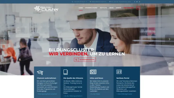 Website Screenshot: BildungsCluster - Home | Weiterbildung aus Österreich | Studien & Kurse | BildungsCluster - Date: 2023-06-26 10:26:11