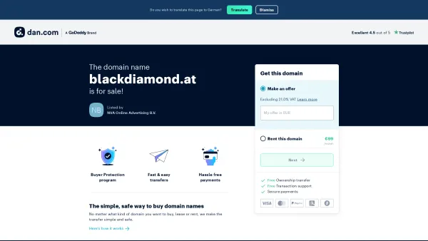 Website Screenshot: Black Diamond Bestellung unter 0662-434341 oder bestellung@blackdiamond.at - The domain name blackdiamond.at is available for rent - Date: 2023-06-22 12:13:15