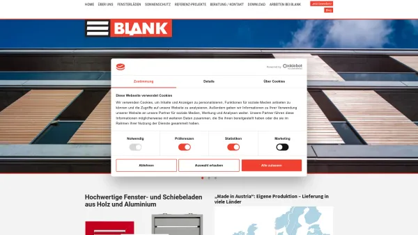 Website Screenshot: BLANK Fensterladen, Rollladen, Faltladen, Schiebeladen, Sonnenschutzsysteme - Fensterläden und Markisen vom Profi | A. BLANK GmbH - Date: 2023-06-15 16:02:34