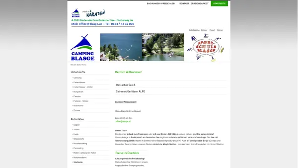 Website Screenshot: Web-Seite der Sportschule BLASGE - Camping & Sportschule Blasge - Camping am Ossiacher See in Kärnten - Date: 2023-06-22 12:13:15