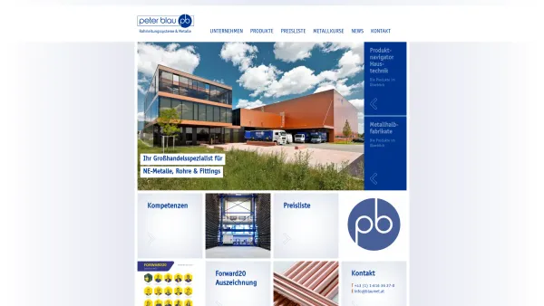 Website Screenshot: Peter Blau GesmbH - Großhandelsspezialist für Rohrleitungssysteme & NE-Metalle | Peter Blau - Date: 2023-06-22 12:13:15