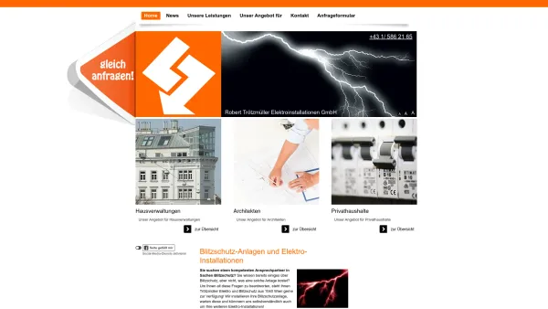 Website Screenshot: Robert Trötzmüller Elektroinstallationen GmbH - Blitzschutz aus Wien für ganz Österreich - Trötzmüller Robert Elektroinstallations GesmbH - Date: 2023-06-22 12:13:15