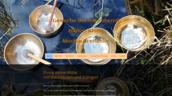 Website Screenshot: Blüten-Klang Monika Kreiseder - Finde deine Mitte - mit Bachblüten und Klängen - blueten-klangs Webseite! - Date: 2023-06-15 16:02:34