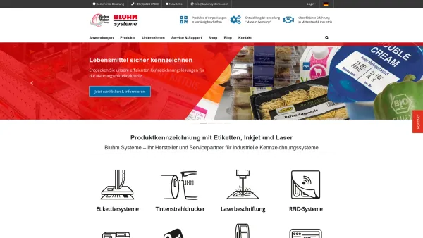 Website Screenshot: Bluhm Systeme bietet Etiketten bzw. Labels Barcode-Kennzeichnungssysteme Etikettendrucker Barcodescanner Inkjet-Systeme vom Kleinc - Bluhm Systeme Deutschland | Industrielle Kennzeichnung - Date: 2023-06-22 15:11:08