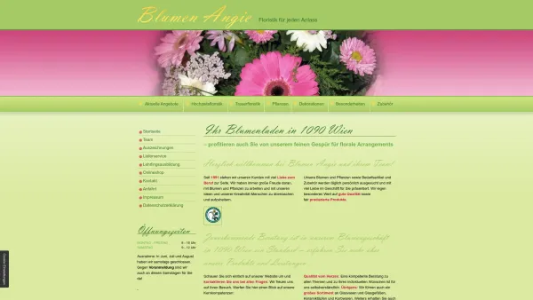 Website Screenshot: BLUMEN ANGIE - Blumengeschäft in 1090 Wien | Ihre Floristin Blumen Angie - Date: 2023-06-22 15:11:08