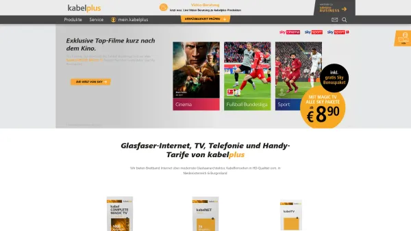 Website Screenshot: B.net Burgenland Telekom GmbH - Glasfaser-Internet, TV, Telefonie und Handy-Tarife von kabelplus - Date: 2023-06-14 10:37:58