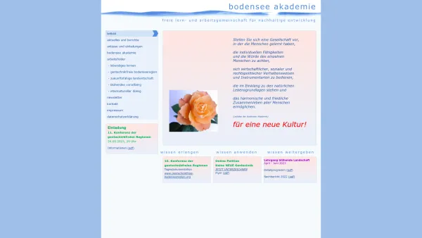 Website Screenshot: Bodensee Akademie freie Lern und Arbeitsgemeinschaft für nachhaltige Entwicklung - Home - Date: 2023-06-22 12:13:15