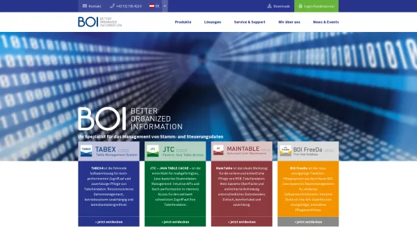 Website Screenshot: BOI Software GmbH - BOI - Better Organized Information. Ihr Spezialist für RDB-Datenmanagement. - Date: 2023-06-22 15:00:12