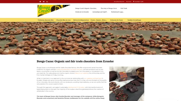 Website Screenshot: Bouga CacaO / 100% Haciendaschokolade, Trinkschokolade, Kakaosplitter, Kakaobohnen geröstet - Bouga Cacao: Organic and fair trade chocolate from Ecuador - Bouga Cacao - Date: 2023-06-22 12:13:16