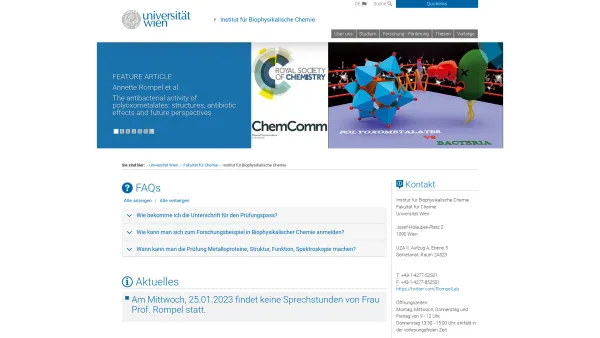 Website Screenshot: Institut für Biophysikalische Chemie der Universität Biophysikalische Chemie Biophys. Chemistry Univ. Vienna - Institut für Biophysikalische Chemie - Date: 2023-06-22 12:13:16