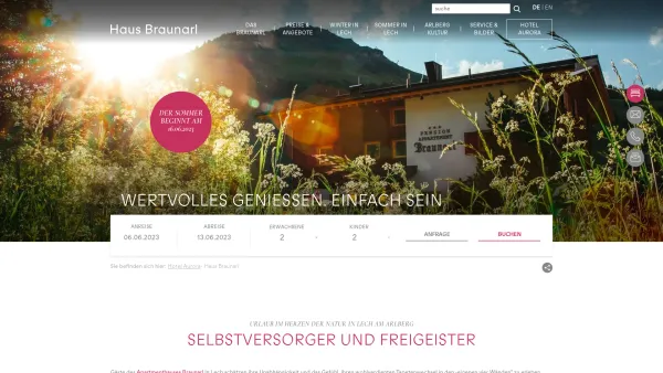 Website Screenshot: Pension - Appartements Braunarl - Apartments & Ferienwohnungen Haus Braunarl: Privat und individuell wohnen am Arlberg - Date: 2023-06-14 10:39:10