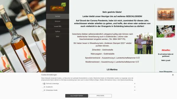 Website Screenshot: Heuriger und Brennerei Kurz - Heuriger und Brennerei Kurz - Startseite - Date: 2023-06-22 12:13:16