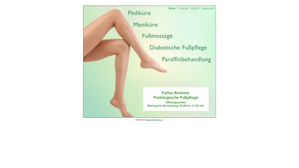 Website Screenshot: Fathia Brimmer, Podologische Fußpflege - Home - Date: 2023-06-22 12:13:16