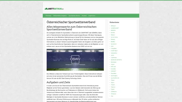 Website Screenshot: Österreichischer Buchmacherverband - Österreichischer Sportwettenverband: Infos zum Buchmacher-Verein - Date: 2023-06-22 12:13:17