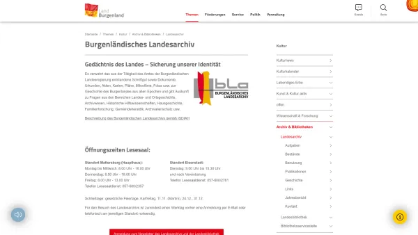 Website Screenshot: Landesarchiv Burgenland.at - Landesarchiv - Land Burgenland - Date: 2023-06-22 12:13:17
