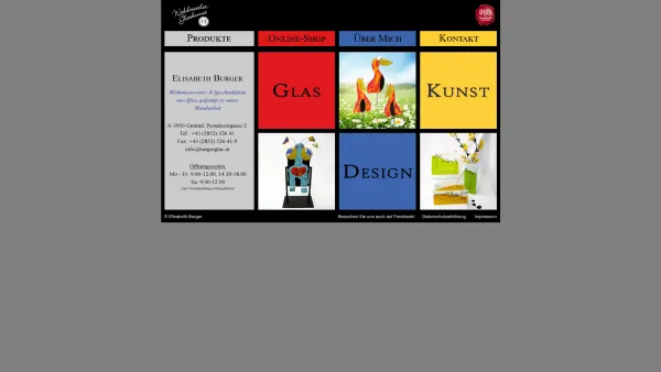 Website Screenshot: Elisabeth Burger, Werkstätte für kreative Glasgestaltung - Burger Glaskunst - Date: 2023-06-22 12:13:17
