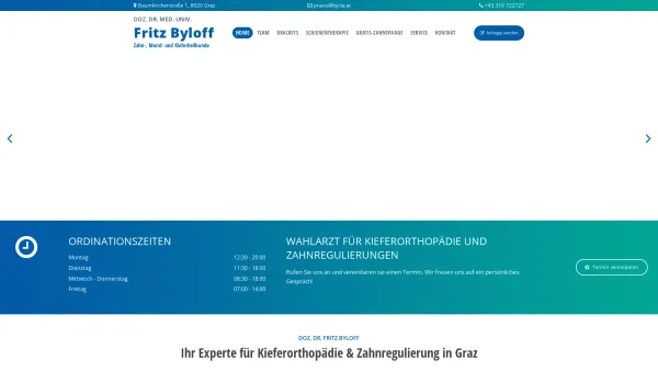 Website Screenshot: Praxisgemeinschaft Doz. Dr. Byloff Friedrich und Dr. Clar Ernst - Kieferorthopädie und Zahnregulierung in Graz - Doz. Dr. Fritz Byloff - Date: 2023-06-22 15:00:13
