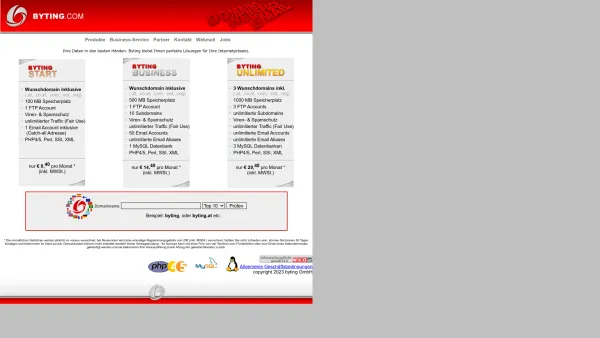 Website Screenshot: Byting Handler OEG - BYTING.COM - Domains - Webspace - Email - 2023 - Date: 2023-06-14 10:39:12