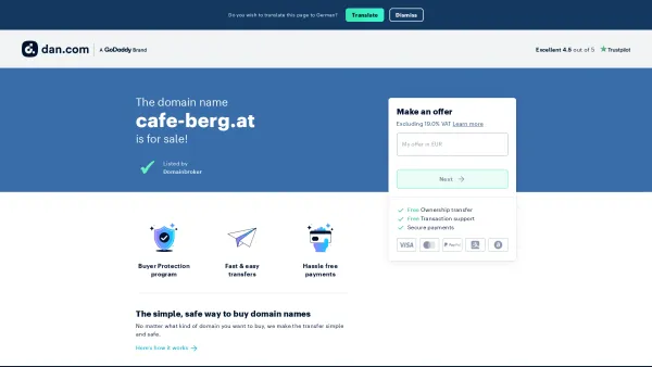 Website Screenshot: café berg cafe bar restaurant - The domain name cafe-berg.at is for sale - Date: 2023-06-22 15:00:13