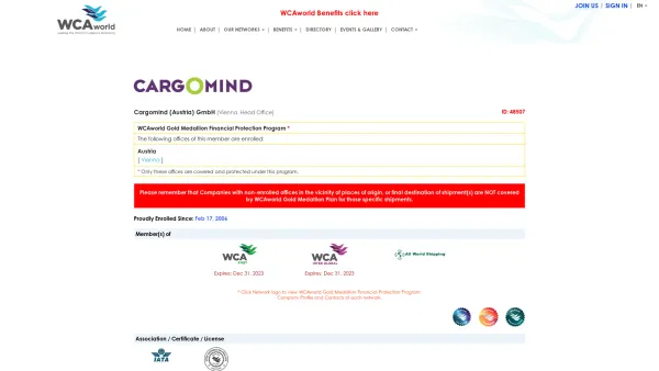 Website Screenshot: Cargomind (Austria) GmbH - WCAworld Member Directory | World Cargo Alliance - Date: 2023-06-14 10:37:49