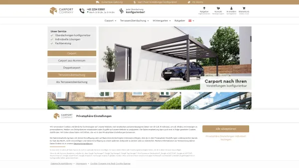 Website Screenshot: Carportcompany Carport & Terrassenüberdachung - Carport Konfigurator - Carport Anbau & freistehend | Carportcompany - Date: 2023-06-26 10:26:11